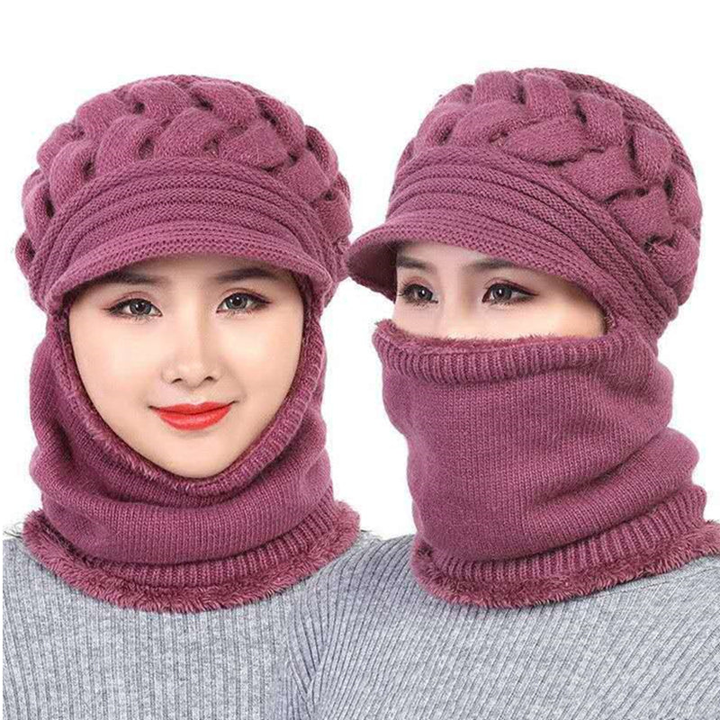 Fashion Winter Beanies Caps for Women Warm Wool Elegant Flowers Knitted Hat Scarf Set Female Windproof Velvet Cap Fashion Winter Beanies Caps for Women Warm Wool Elegant Flowers Knitted Hat Scarf Set Female Windproof Velvet Cap