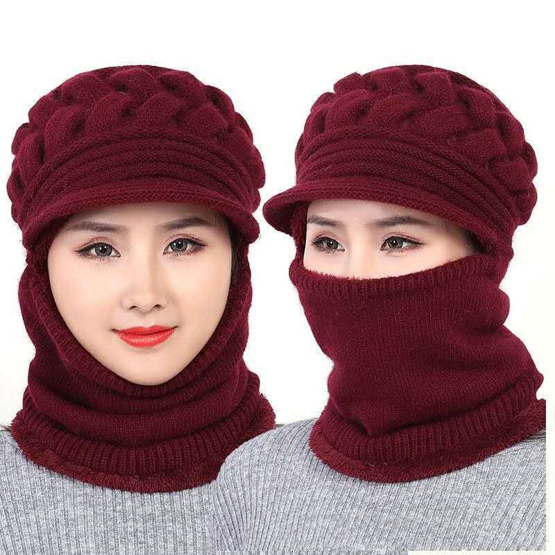 Fashion Winter Beanies Caps for Women Warm Wool Elegant Flowers Knitted Hat Scarf Set Female Windproof Velvet Cap Fashion Winter Beanies Caps for Women Warm Wool Elegant Flowers Knitted Hat Scarf Set Female Windproof Velvet Cap