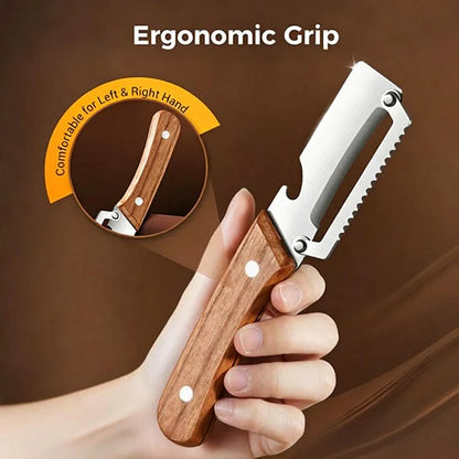✨Buy 1 Get 1 Free✨3-in-1 Multifunctional Peeler Knife with Bottle Opener & Wooden Handle