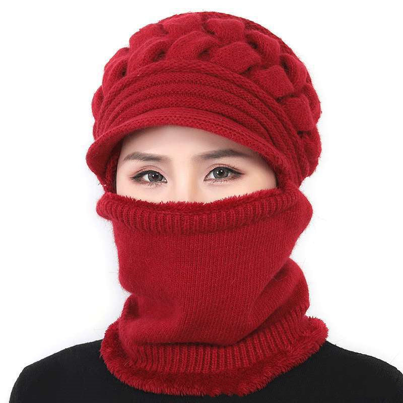 Fashion Winter Beanies Caps for Women Warm Wool Elegant Flowers Knitted Hat Scarf Set Female Windproof Velvet Cap Fashion Winter Beanies Caps for Women Warm Wool Elegant Flowers Knitted Hat Scarf Set Female Windproof Velvet Cap