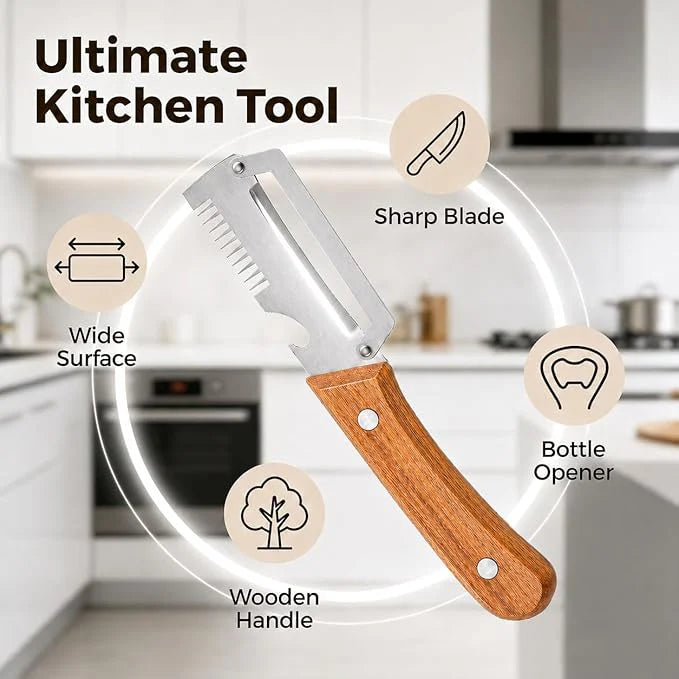 ✨Buy 1 Get 1 Free✨3-in-1 Multifunctional Peeler Knife with Bottle Opener & Wooden Handle