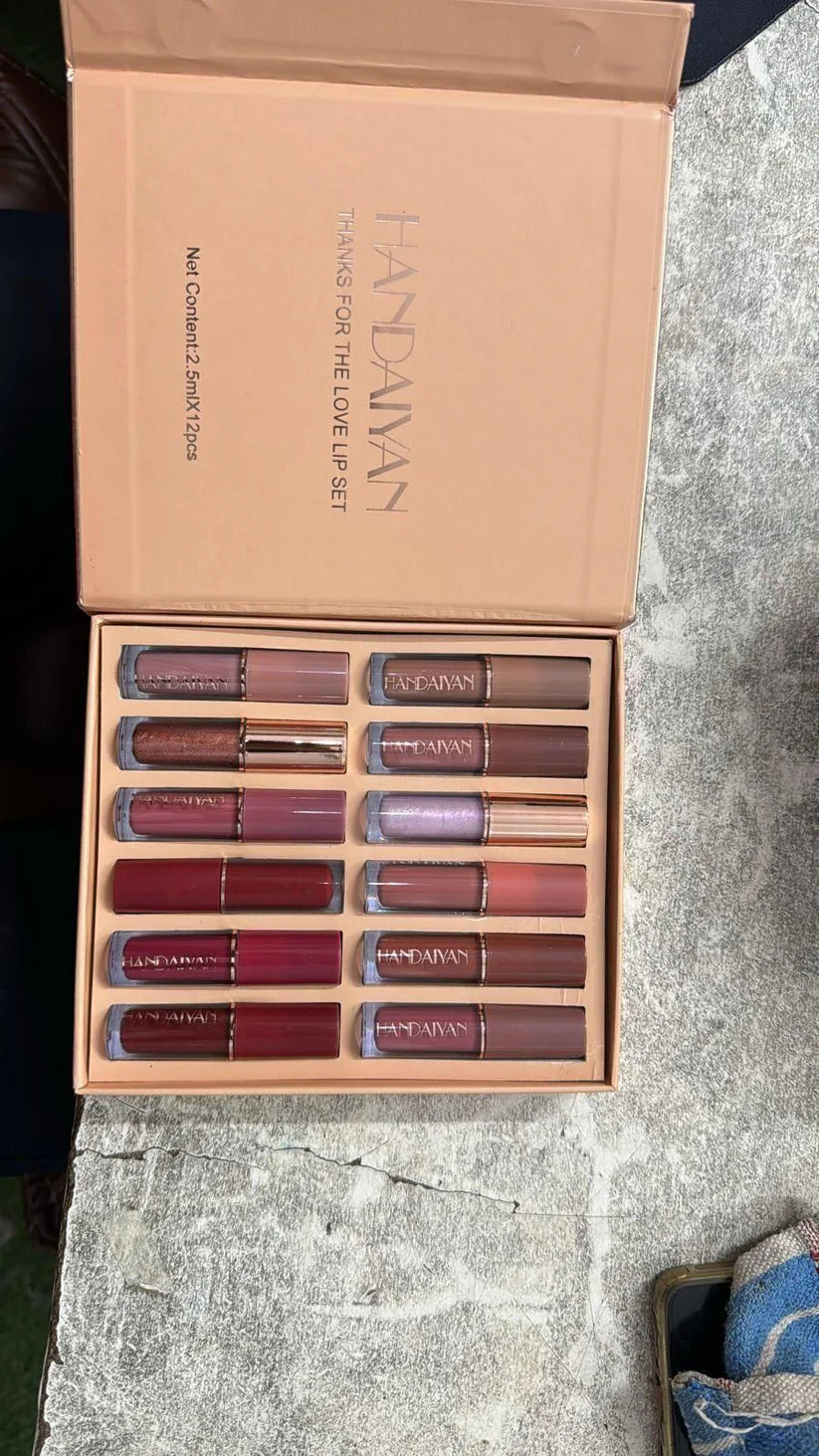 12 Matte Lipsticks – Smudge-Proof & Long-Lasting (Orginal Handaiyan )