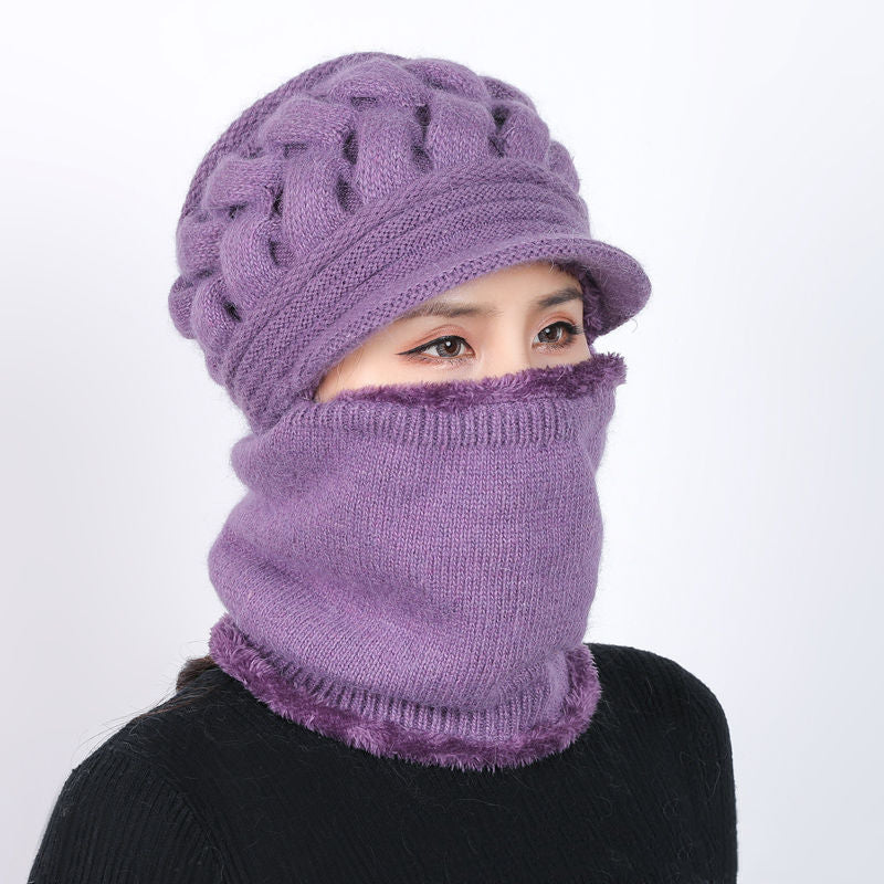 Fashion Winter Beanies Caps for Women Warm Wool Elegant Flowers Knitted Hat Scarf Set Female Windproof Velvet Cap Fashion Winter Beanies Caps for Women Warm Wool Elegant Flowers Knitted Hat Scarf Set Female Windproof Velvet Cap
