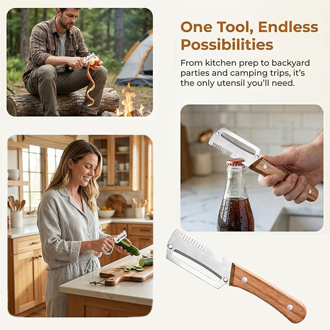 ✨Buy 1 Get 1 Free✨3-in-1 Multifunctional Peeler Knife with Bottle Opener & Wooden Handle