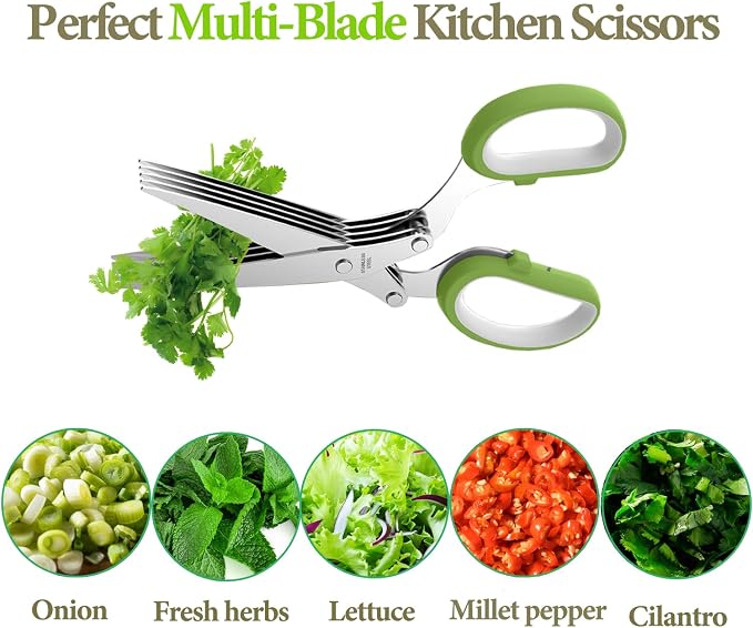 ✨Buy 1 Get 1 Free✨ 5-in-1 Layers Kitchen Scissor – Multi-Blade Herb & Vegetable Cutting Shears with Cleaning Comb | Stainless Steel Kitchen Herb Cutter