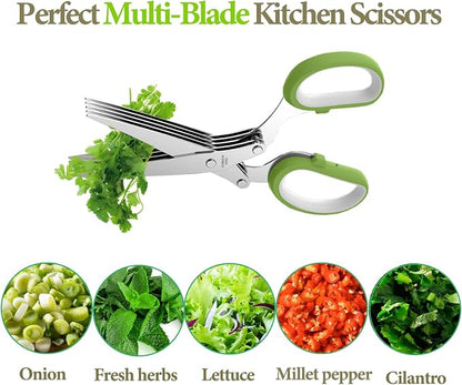 ✨Buy 1 Get 1 Free✨ 5-in-1 Layers Kitchen Scissor – Multi-Blade Herb & Vegetable Cutting Shears with Cleaning Comb | Stainless Steel Kitchen Herb Cutter
