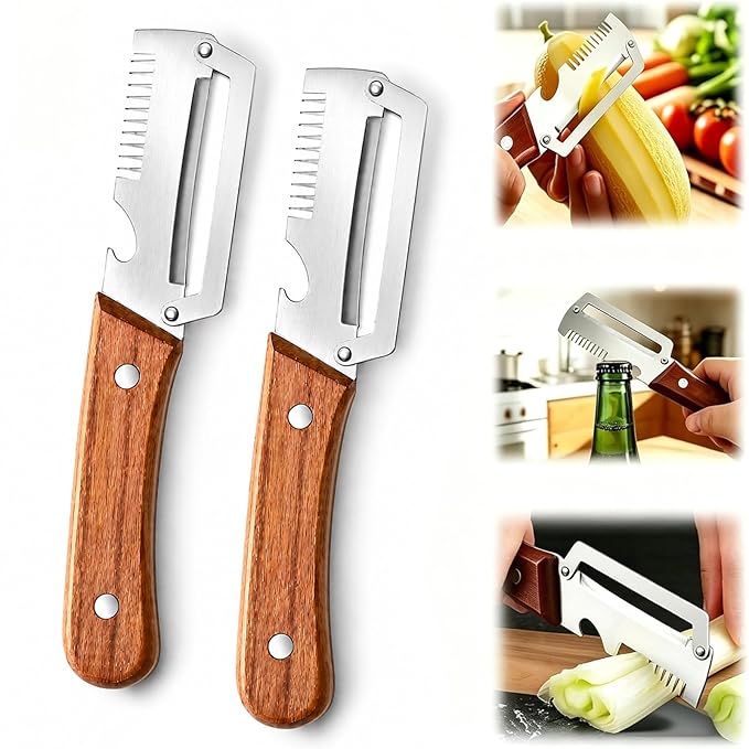 ✨Buy 1 Get 1 Free✨3-in-1 Multifunctional Peeler Knife with Bottle Opener & Wooden Handle