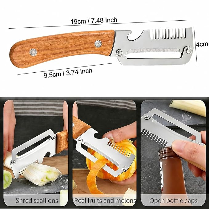 ✨Buy 1 Get 1 Free✨3-in-1 Multifunctional Peeler Knife with Bottle Opener & Wooden Handle