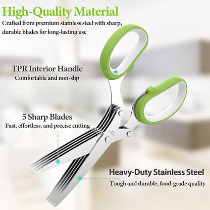 ✨Buy 1 Get 1 Free✨ 5-in-1 Layers Kitchen Scissor – Multi-Blade Herb & Vegetable Cutting Shears with Cleaning Comb | Stainless Steel Kitchen Herb Cutter