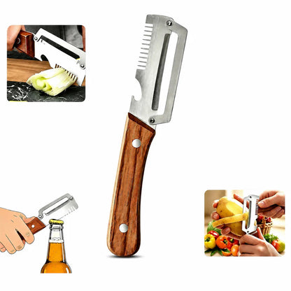 ✨Buy 1 Get 1 Free✨3-in-1 Multifunctional Peeler Knife with Bottle Opener & Wooden Handle