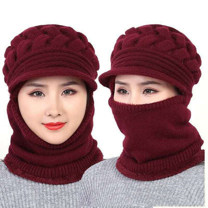 Fashion Winter Beanies Caps for Women Warm Wool Elegant Flowers Knitted Hat Scarf Set Female Windproof Velvet Cap Fashion Winter Beanies Caps for Women Warm Wool Elegant Flowers Knitted Hat Scarf Set Female Windproof Velvet Cap