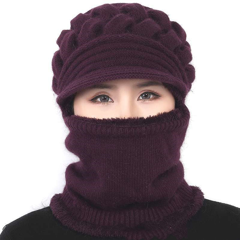 Fashion Winter Beanies Caps for Women Warm Wool Elegant Flowers Knitted Hat Scarf Set Female Windproof Velvet Cap Fashion Winter Beanies Caps for Women Warm Wool Elegant Flowers Knitted Hat Scarf Set Female Windproof Velvet Cap